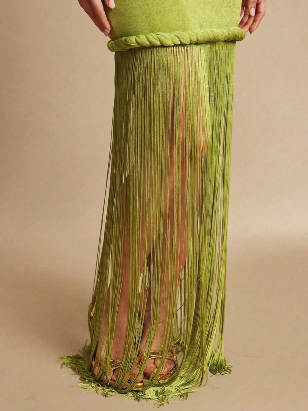 Green Sexy Halter Backless Fringed Dress Women's Long Beach Dress - Picture 6 of 6